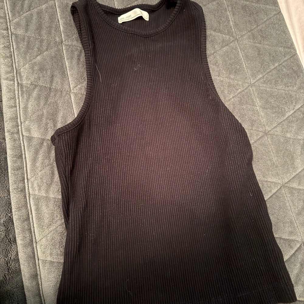 OAK + FORT Black Fitted Sleeveless Muscle Tee